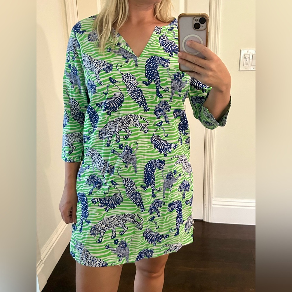 Gretchen Scott Green and Blue Animal Print tunic
